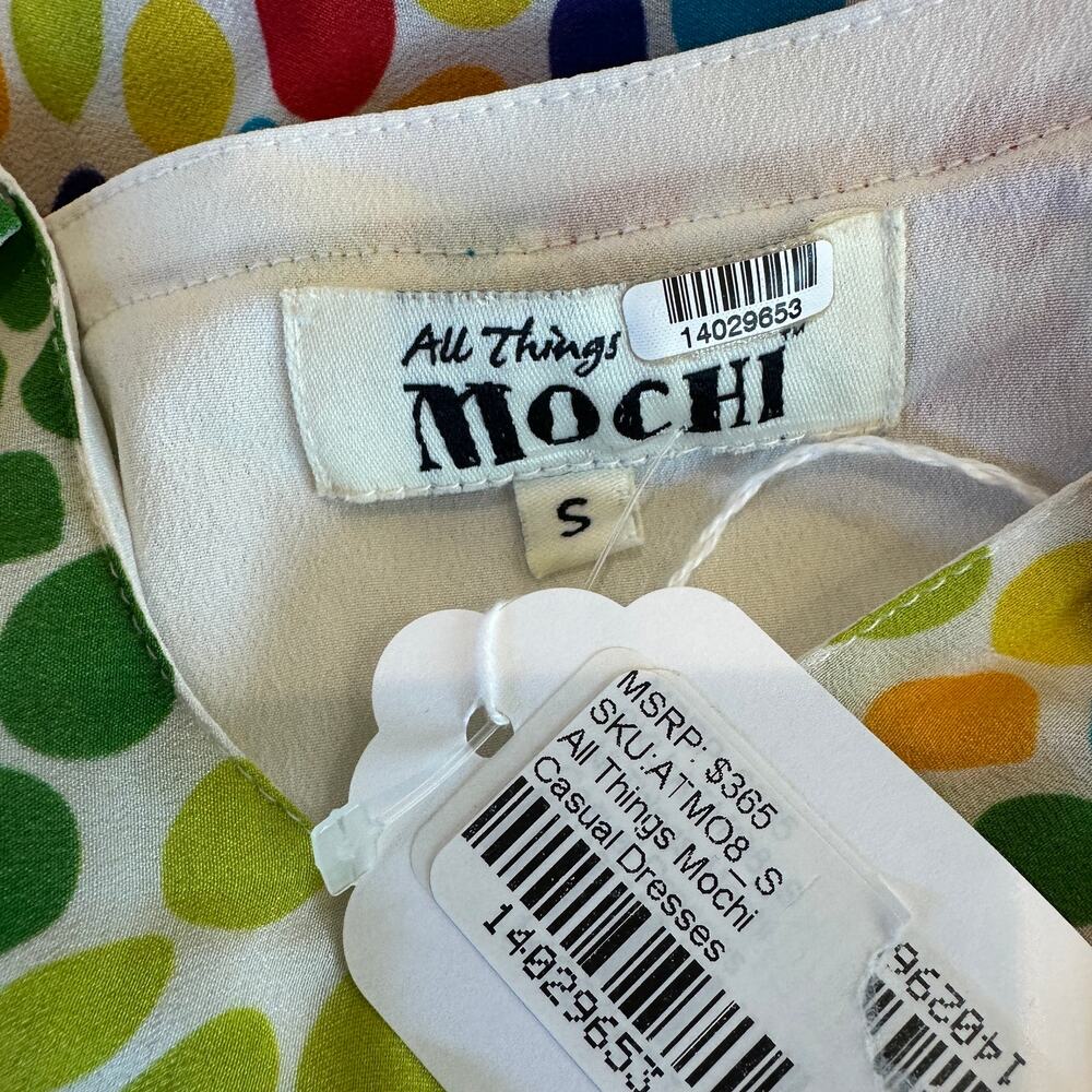 All Things Mochi Rainbow Mini Dress Polkadot Silk Chiffon Ruffle Designer $365 - Picture 14 of 14